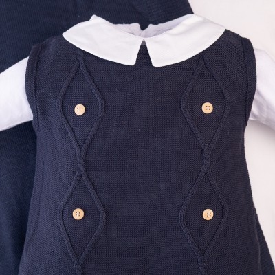 Saída de Maternidade Losango com Botões Madeira - Marinho